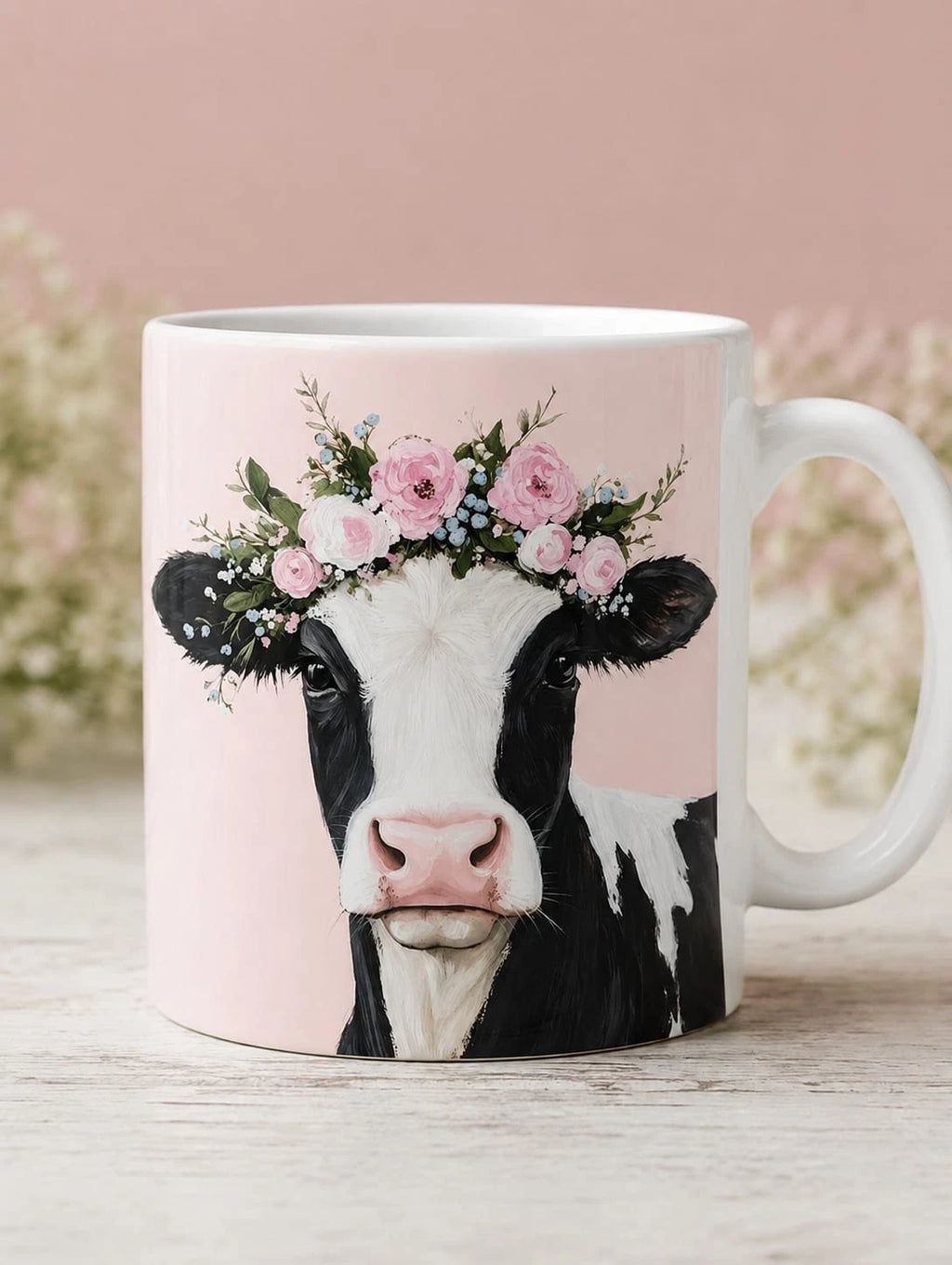 Pink Floral Cow Coffee Mug Tea Mug Cup 11oz