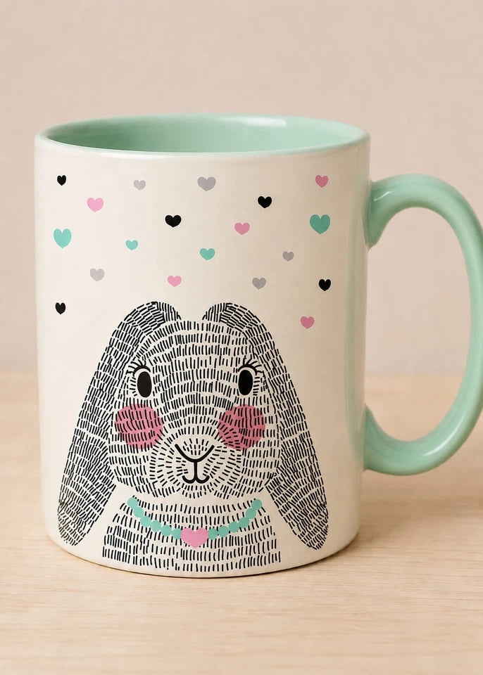 Rabbit And Love Hearts Coffee Mug Tea Mug 11oz