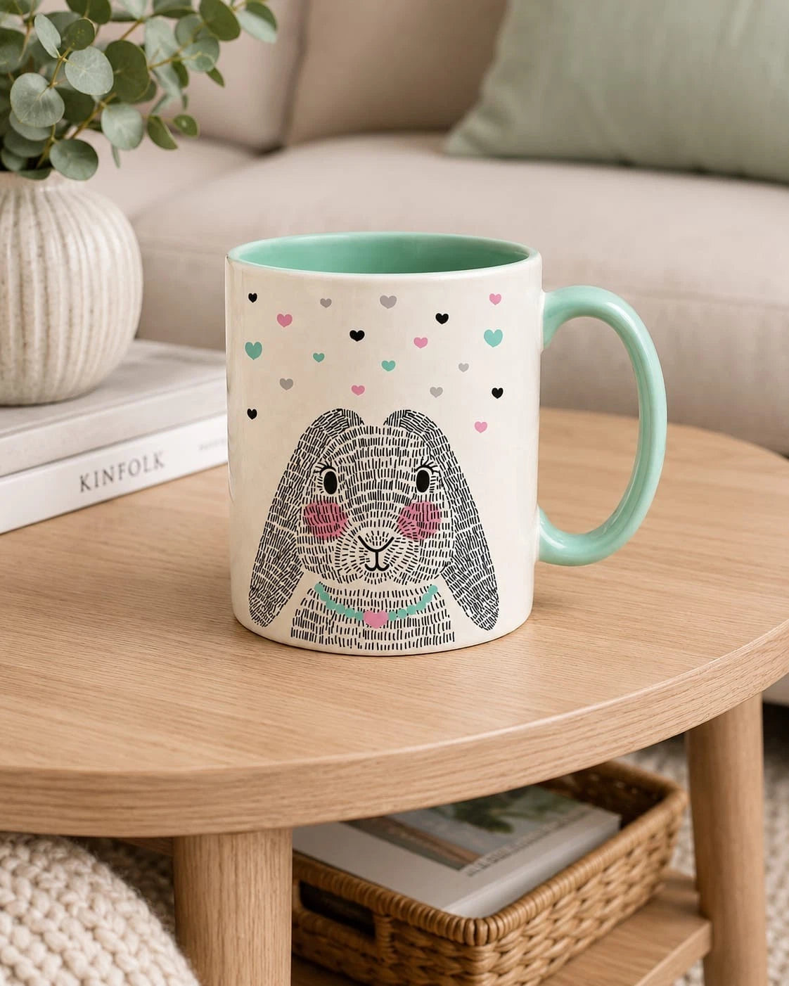 Rabbit And Love Hearts Coffee Mug Tea Mug 11oz