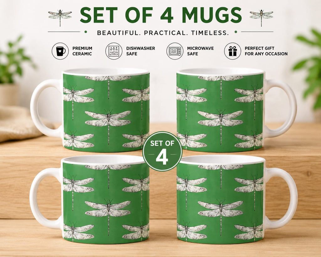 Set Of 4 Dragonfly Coffee Mug Tea Mug Kitchen Mugs 11oz Cups