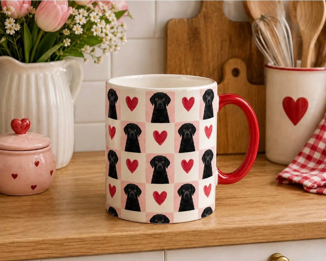 Pink And White Love Heart Dogs Coffee Mug Tea Mug Novelty 11oz Cup