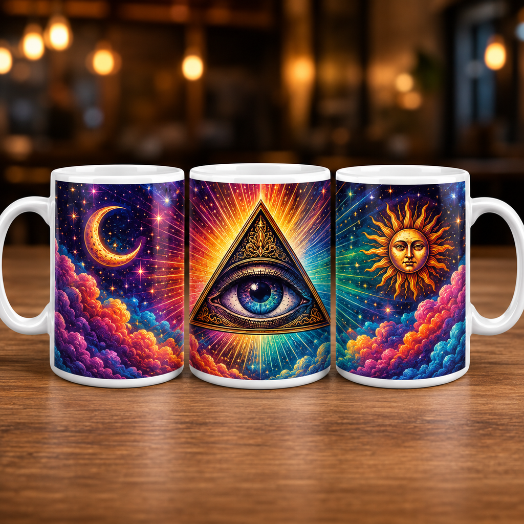 All Seeing Eye Multicoloured Mug Tea Mug Novelty 11oz Spiritual Cup