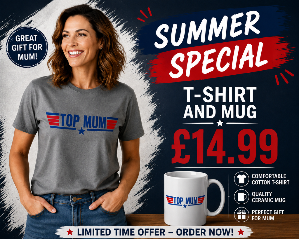 Top Mum T-Shirt and Mug Set Top Gun 80's Themed Gift Set