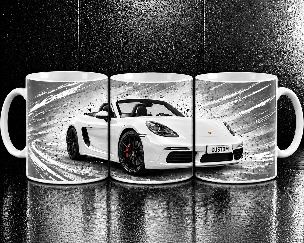 Custom Personalised Porsche Boxster 718 Coffee Mug - Choose Colour - Add Plate