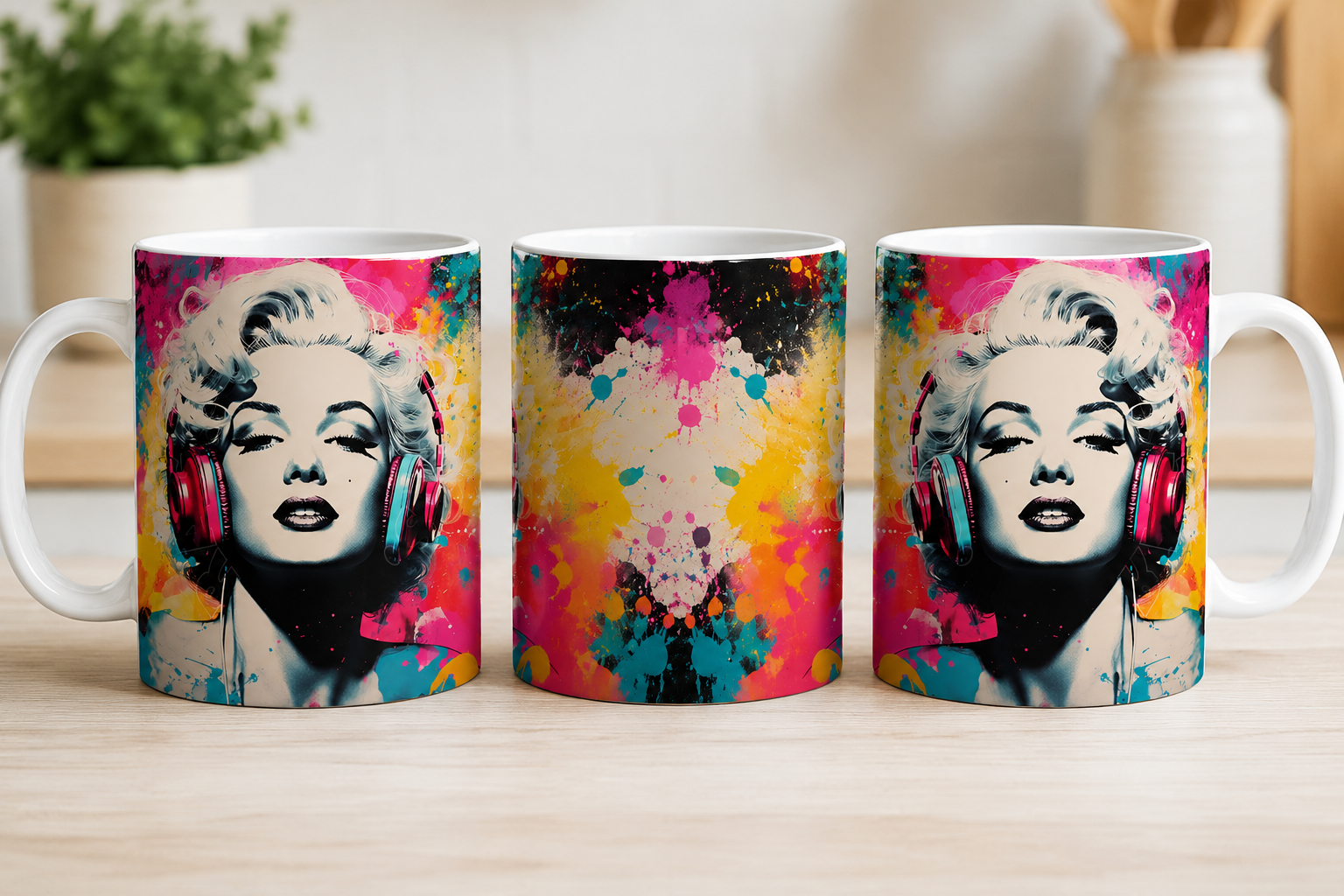 Marilyn Monroe with Headphones Pop Art Coffee Mug
